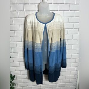 CHARTER CLUB Blue and Beige Striped Women's open cardigan /size L